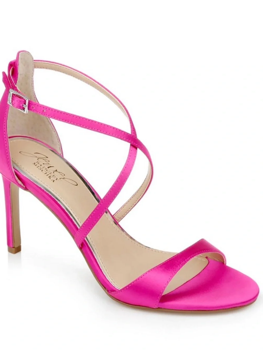 Jewel Badgley Mischka Sz 7 Strappy Satin High Heel Sandals in Fuchsia